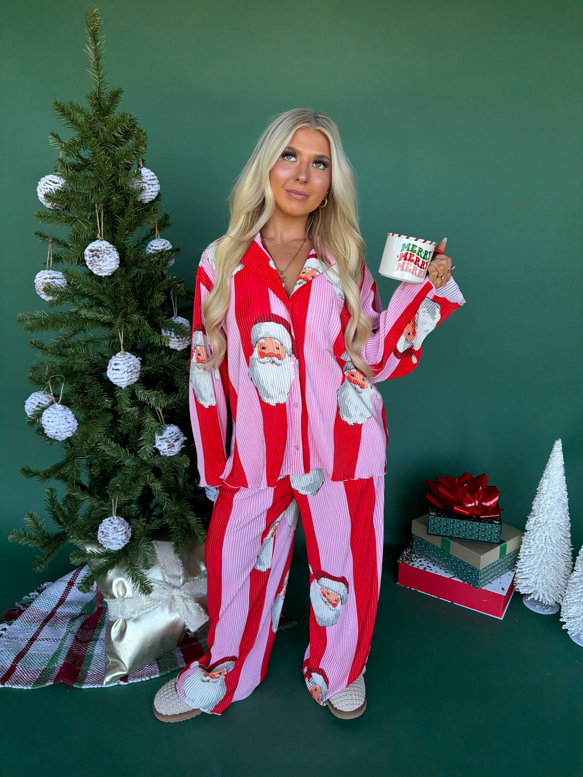 Christmas Pink/Red Santa Jammies (SOLD TOGETHER) FINAL SALE