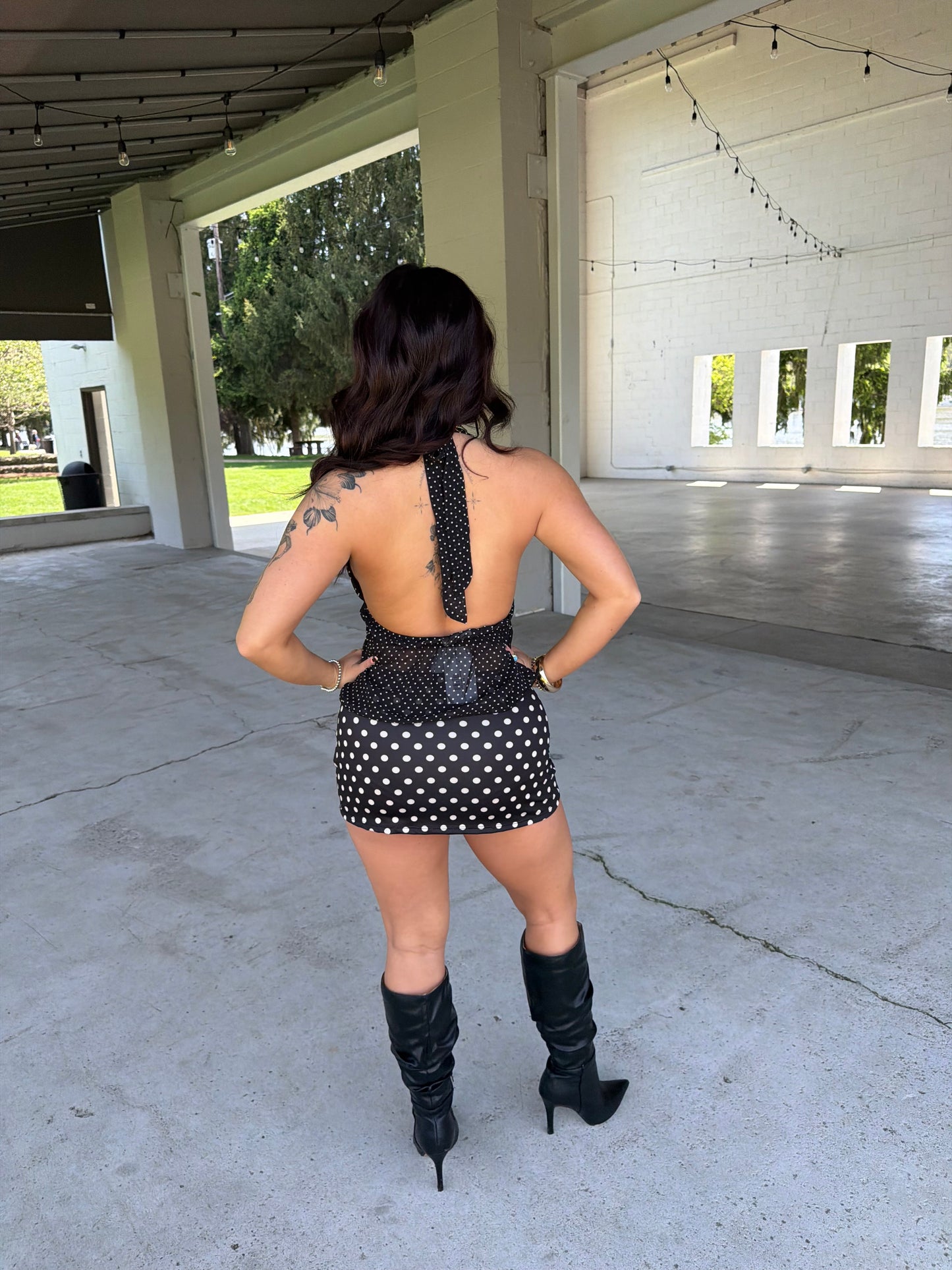 Dotty Love Halter in Black