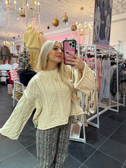 Classic Cable Knit Sweater in Cream