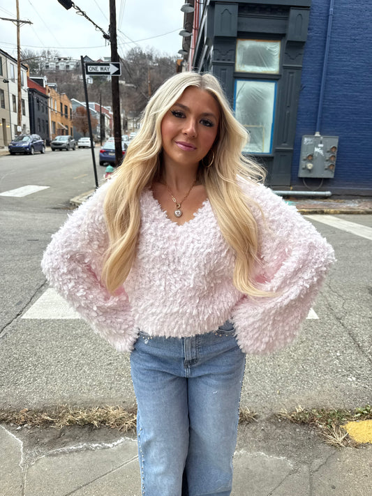 Pretty in Pink Fuzzy Sweater