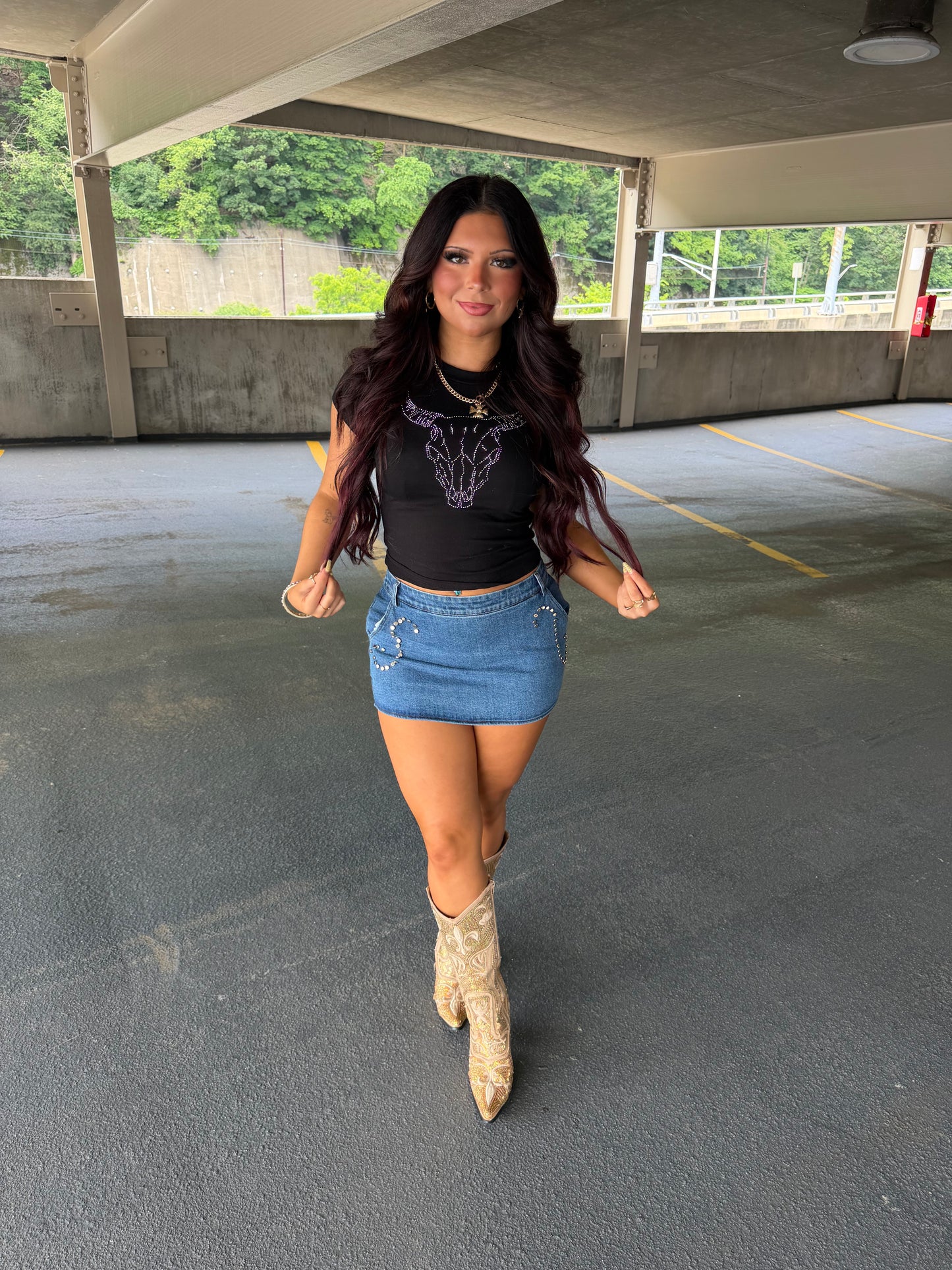 Bull Skull Rhinestone Tee