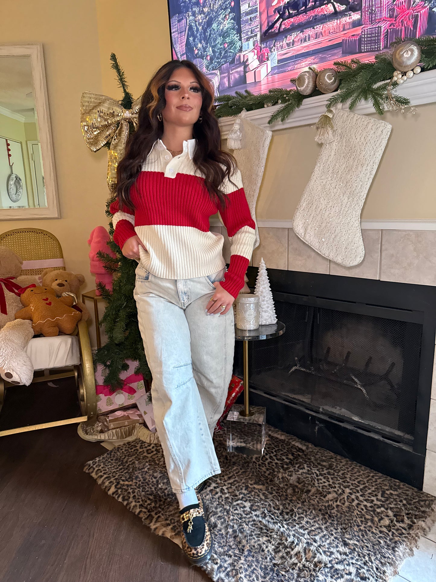 Holiday Striped Polo Knit