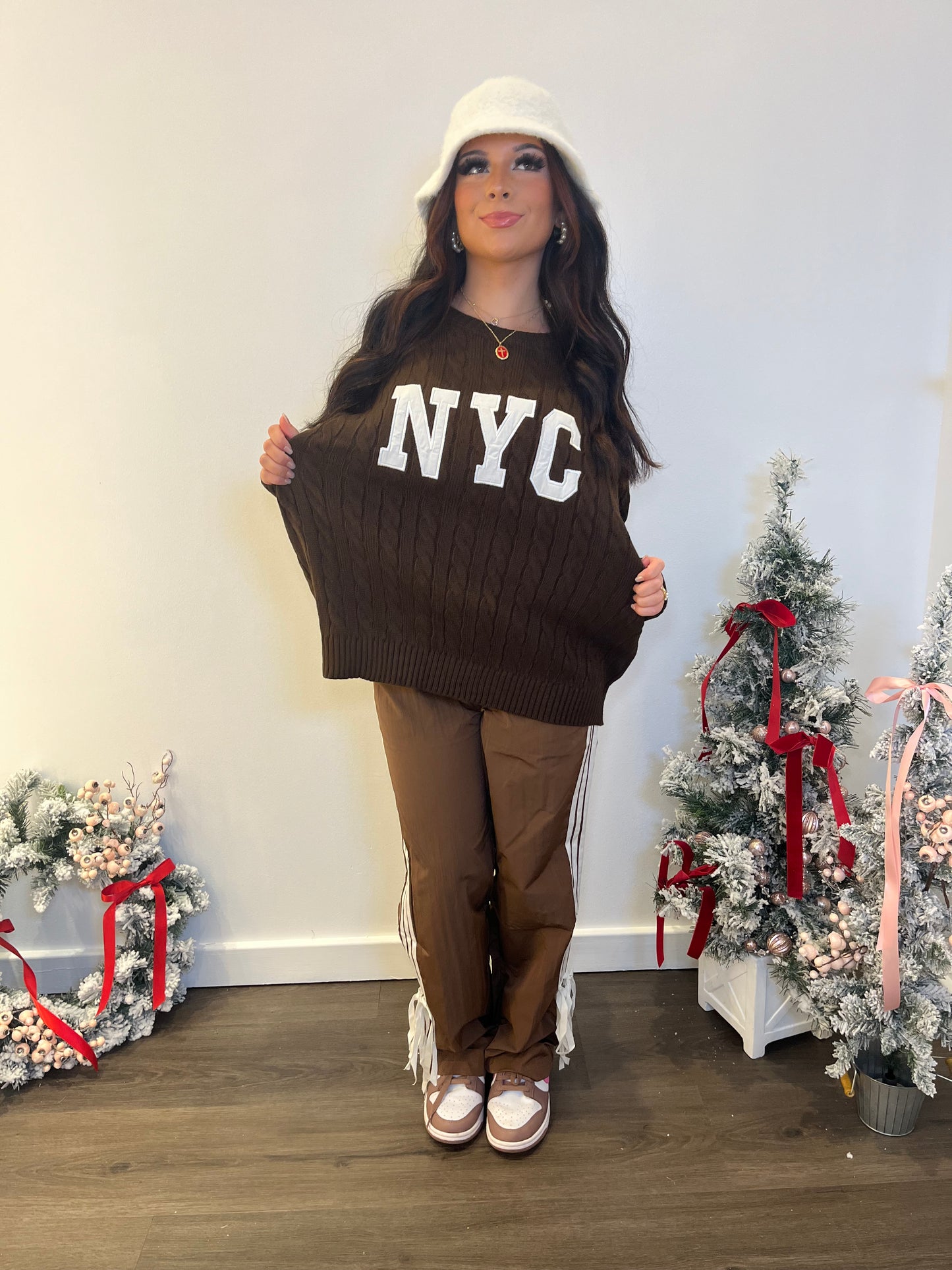 NYC Cable Knit Sweater in Brown