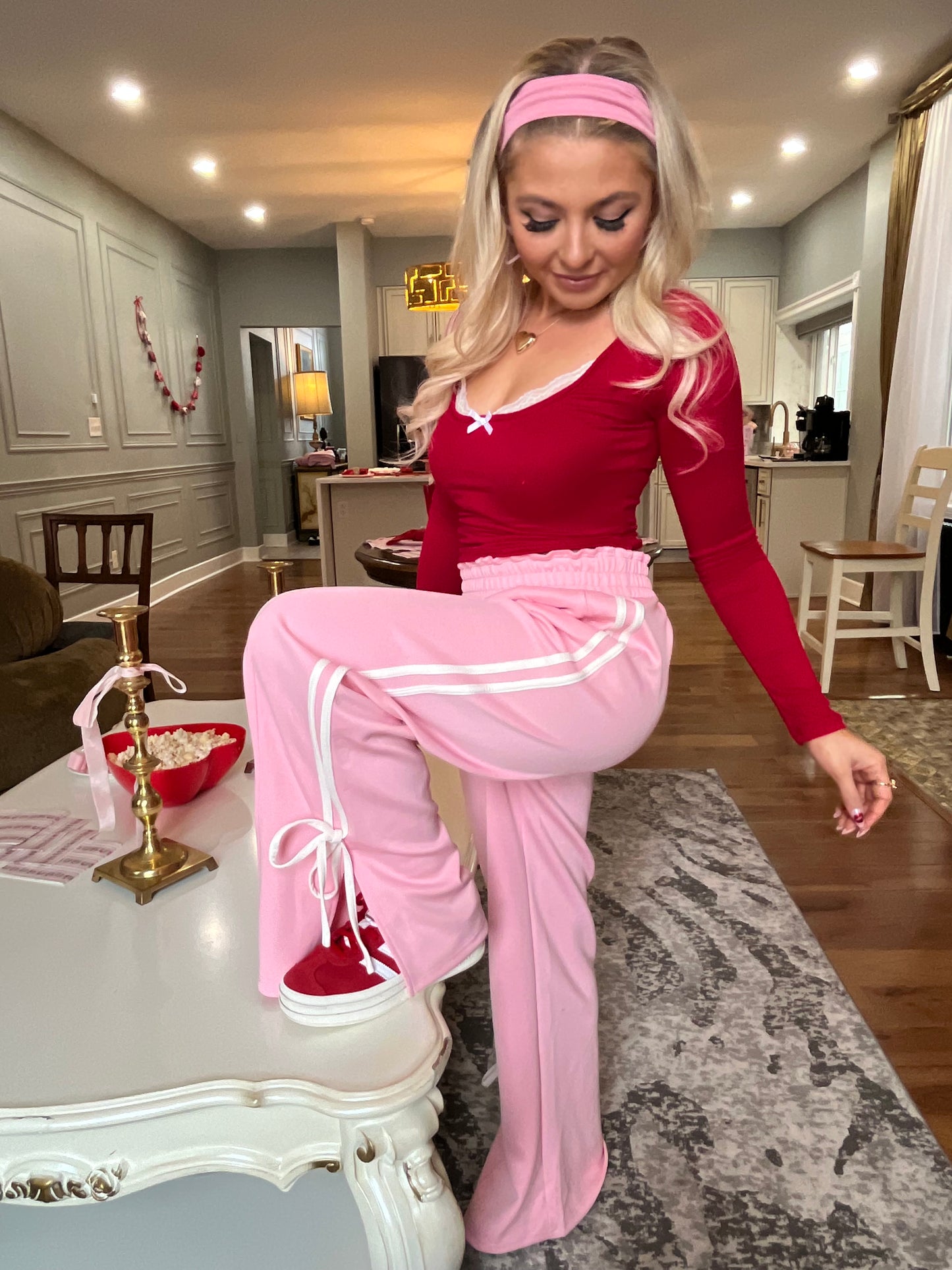 Bow Doll Track Pant in Pink