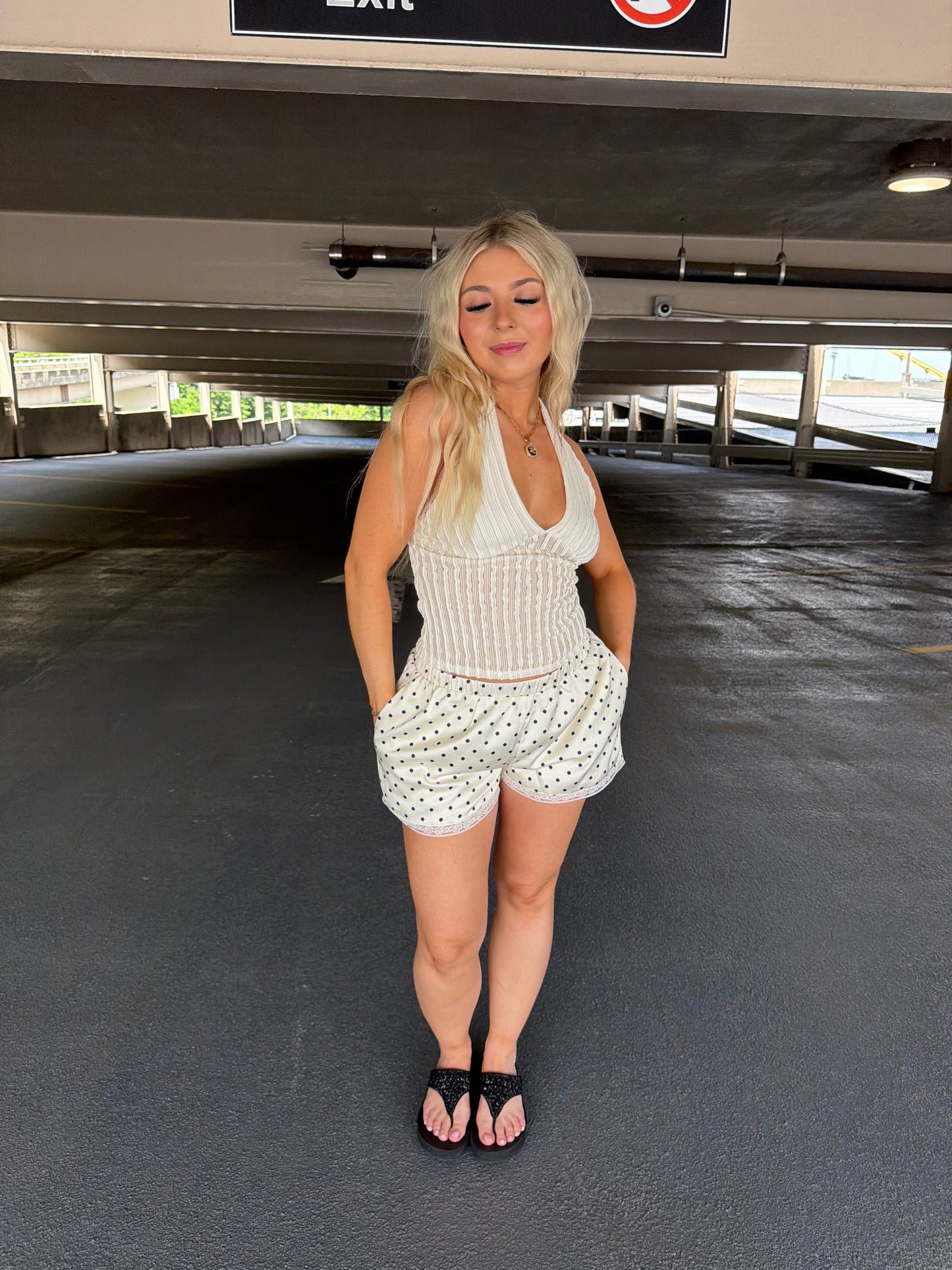 Creamy Polka Dot Lace Shorts
