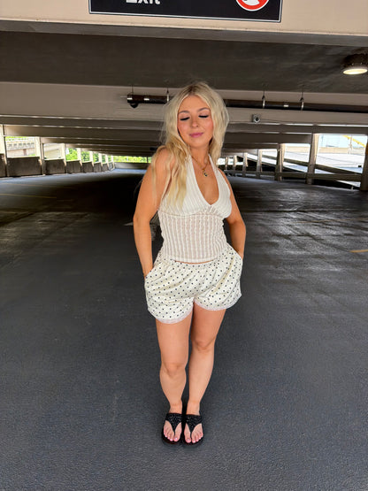 Creamy Polka Dot Lace Shorts