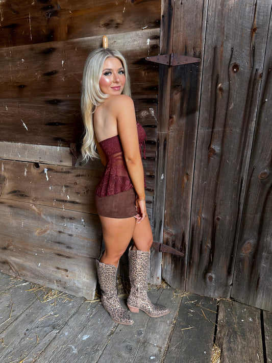 Suede Mini Shorts in Brown