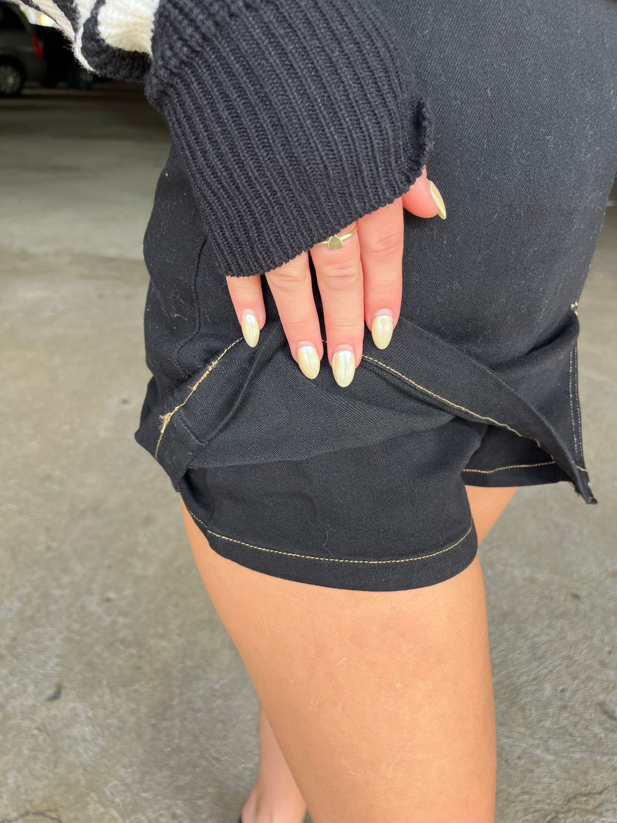 Bambi Black Denim Mini Skirt