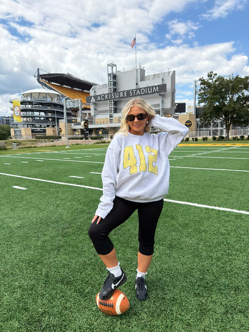 412 Grey & Yellow Stripe Crewneck