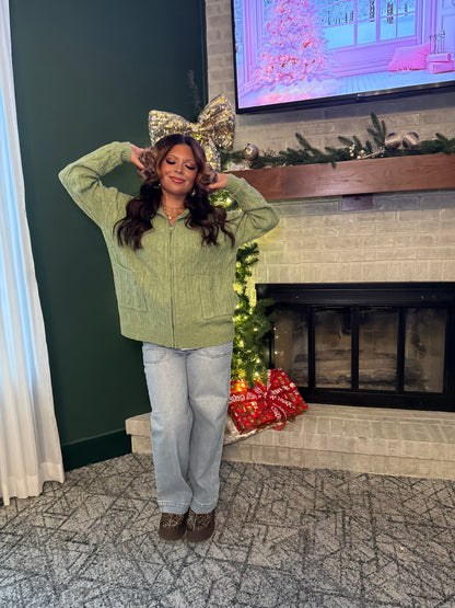 Sugar Girl Sweater Zip in OLIVE