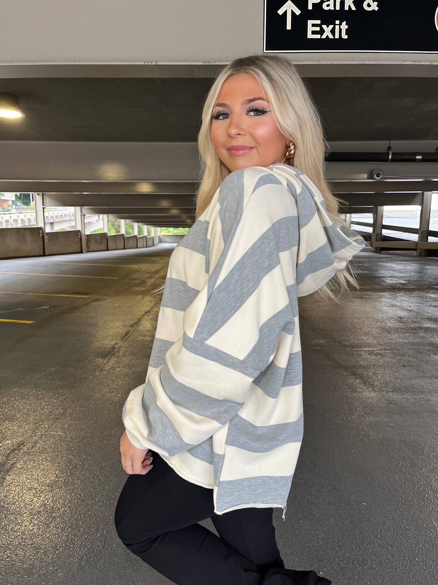 Essential Striped Hoodie in Grey