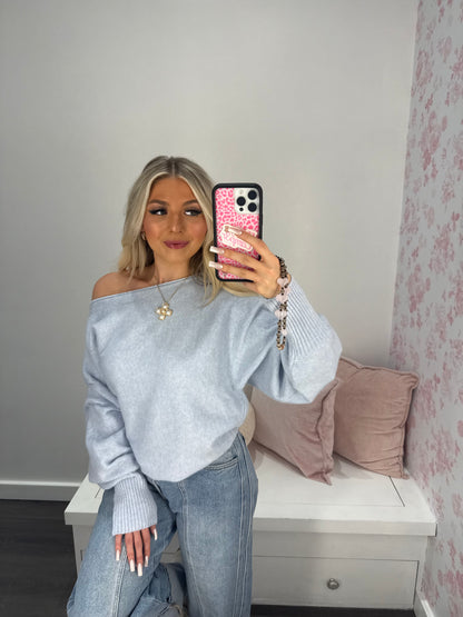 Gloomy Blue One Shoulder Sweater