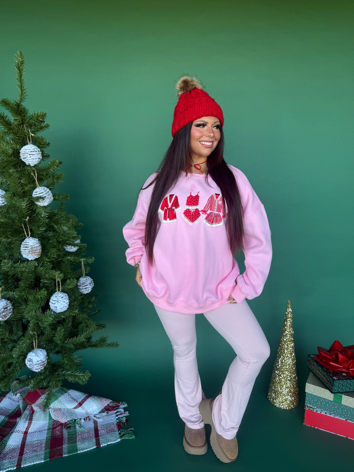 Christmas Outfits Crewneck in Pink FINAL SALE