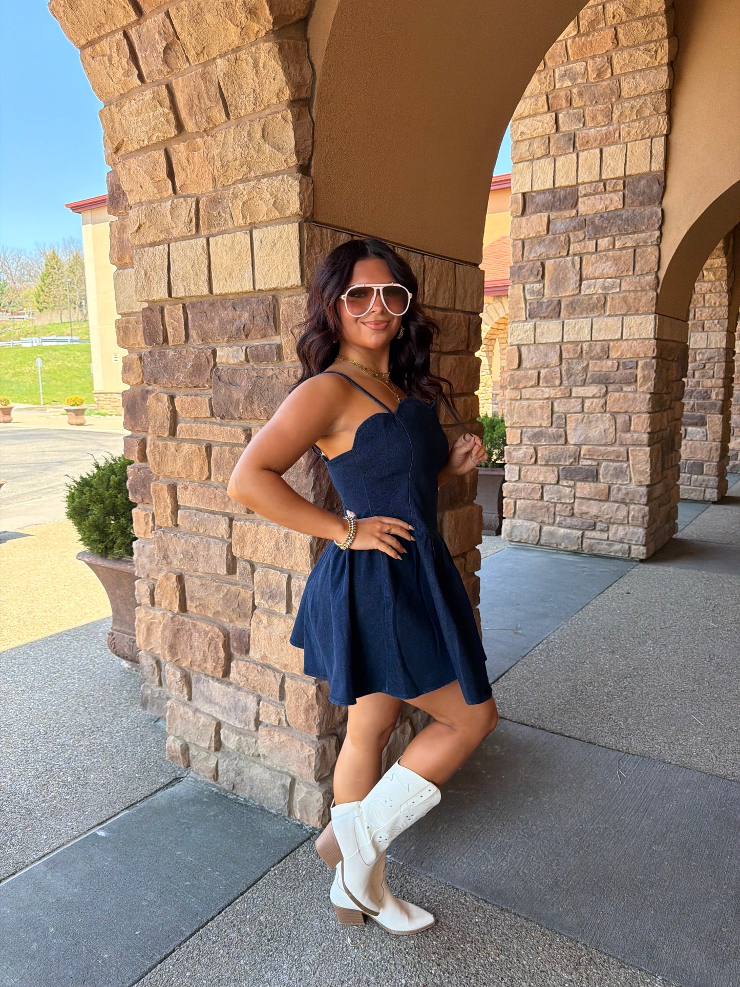 Scalloped Structured Denim Dress
