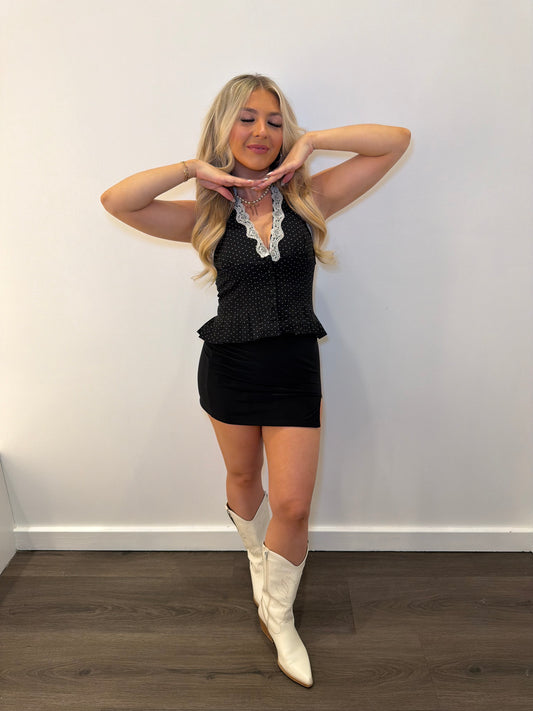 Peace & Love Polka Halter in Black