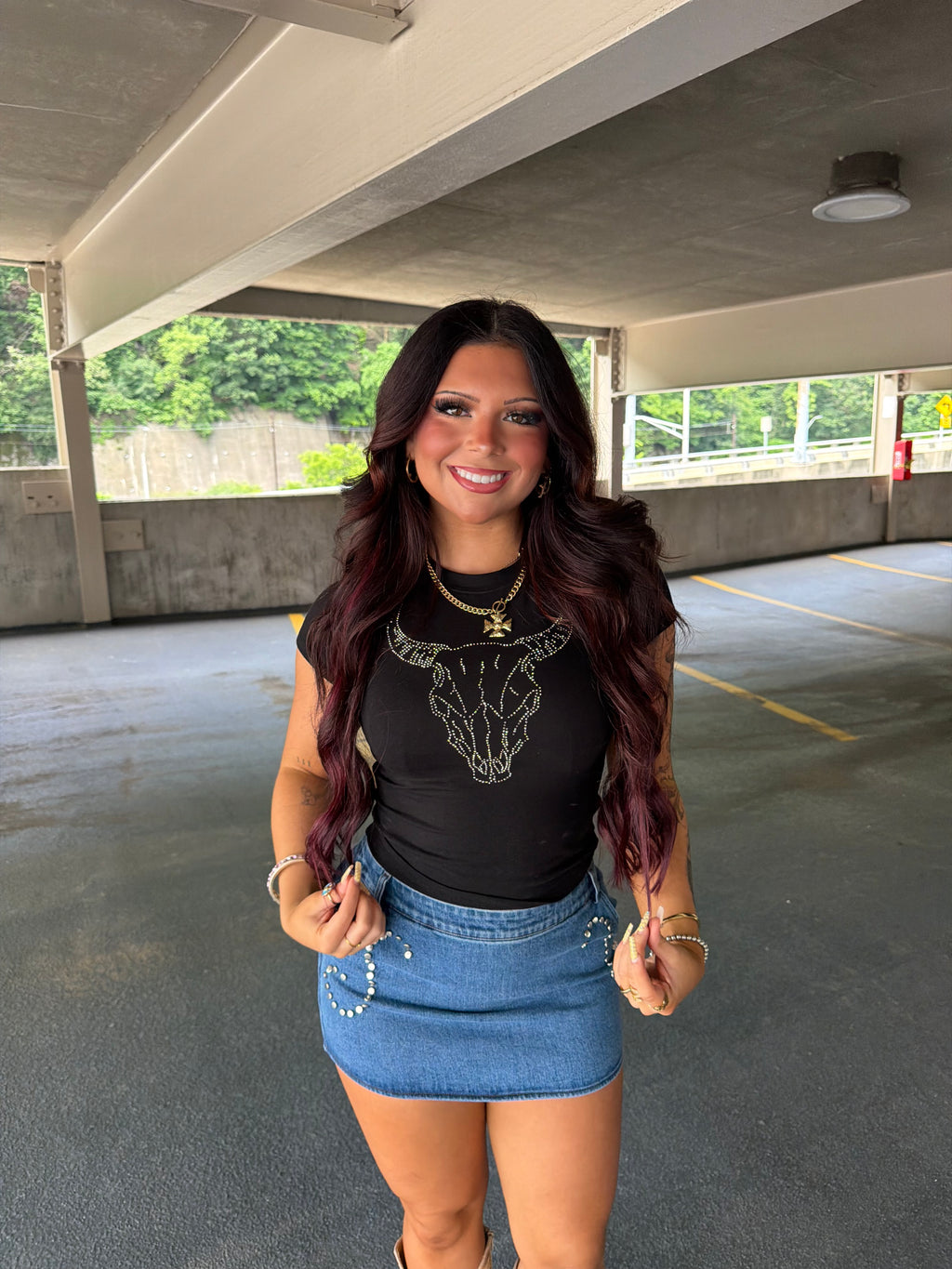 Bull Skull Rhinestone Tee