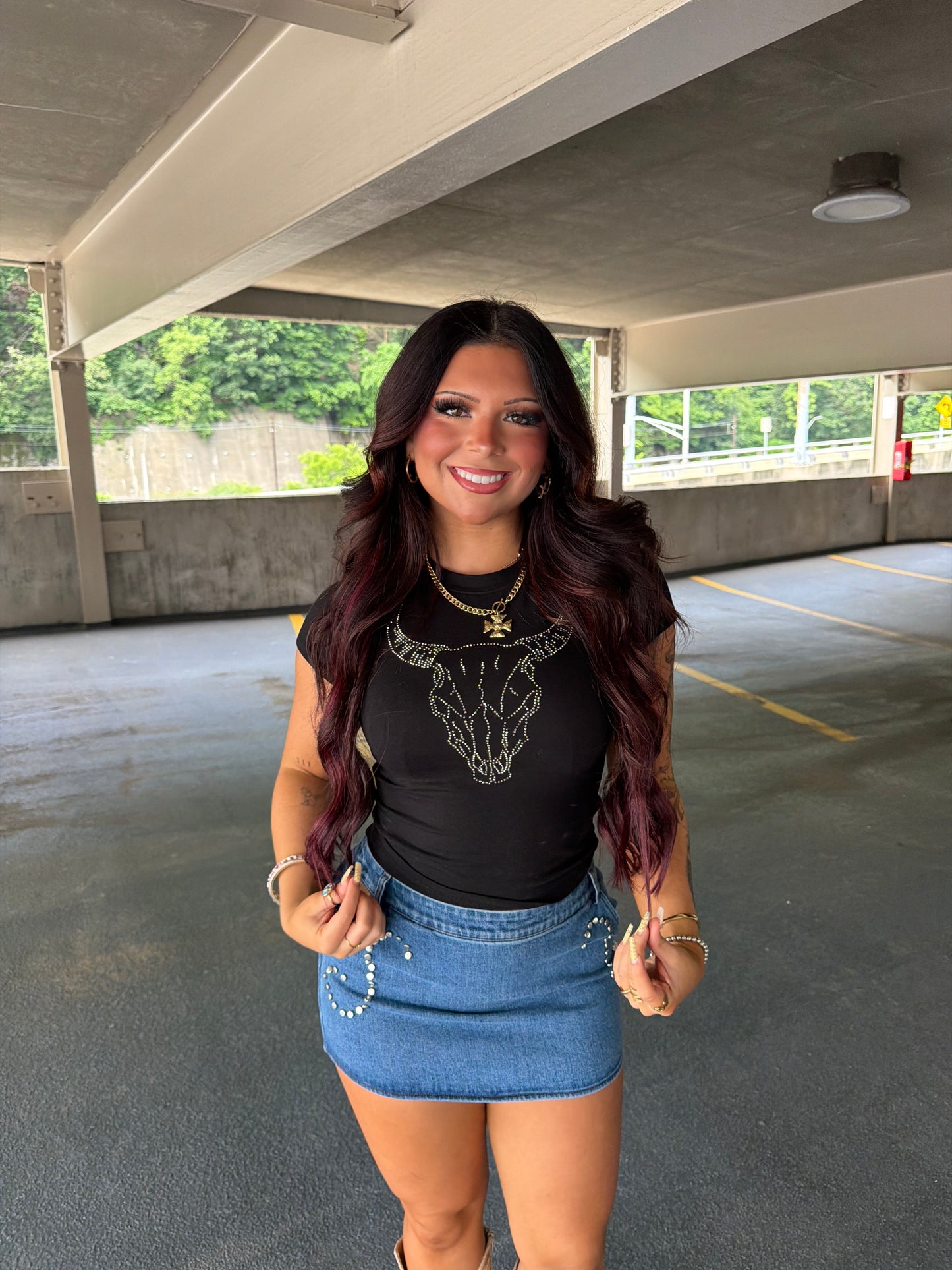 Bull Skull Rhinestone Tee