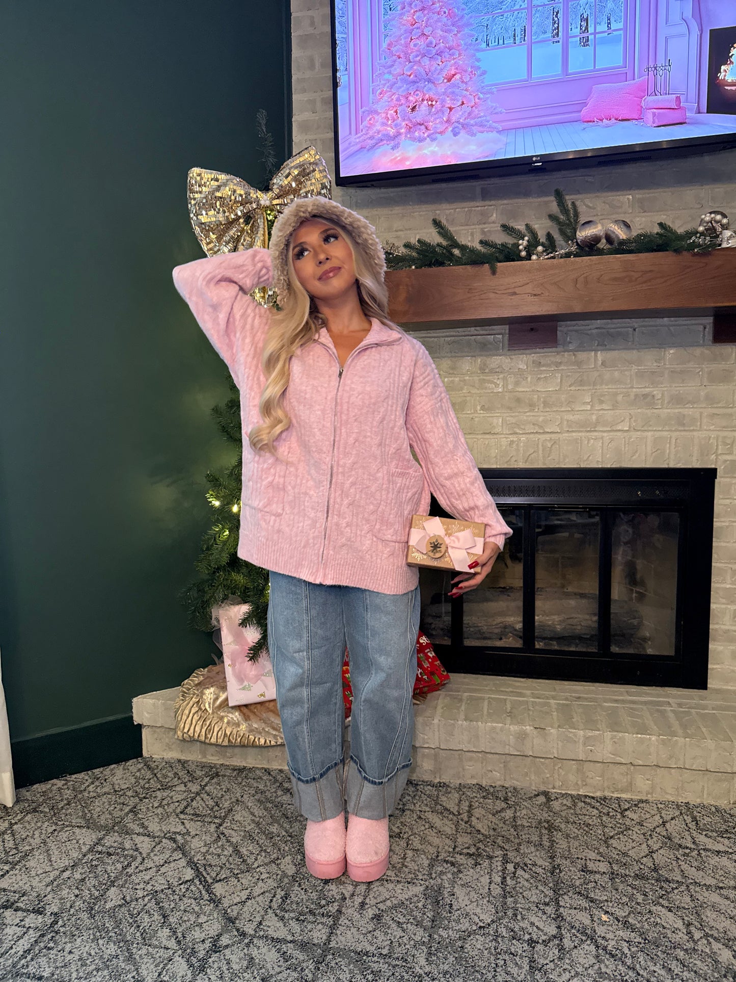 Sugar Girl Sweater Zip in PINK