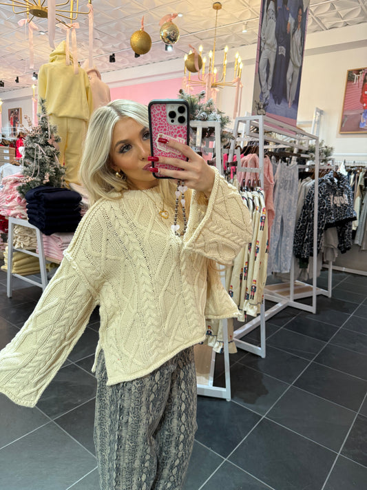 Classic Cable Knit Sweater in Cream