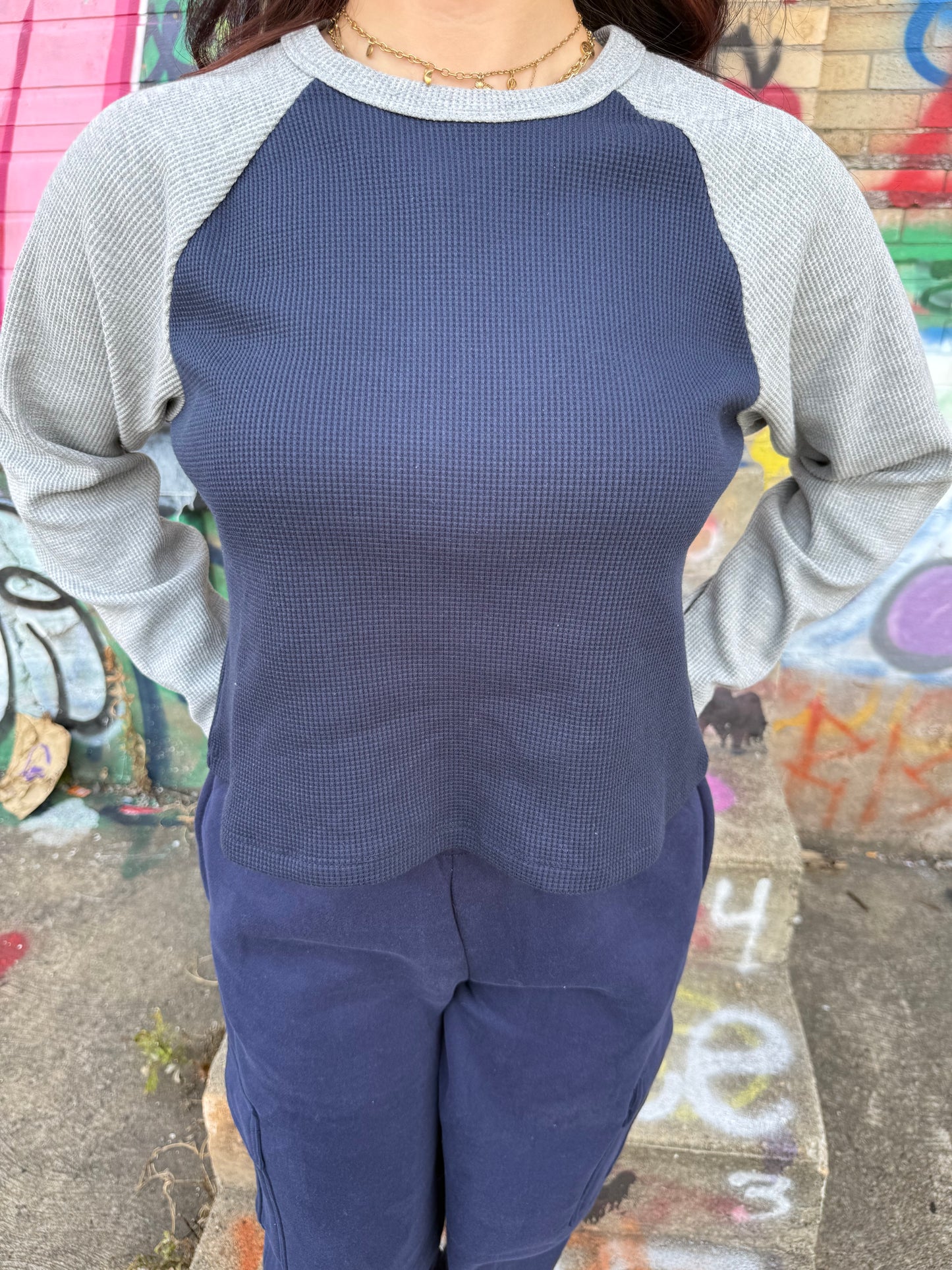 Brandy Waffle L/S in Navy