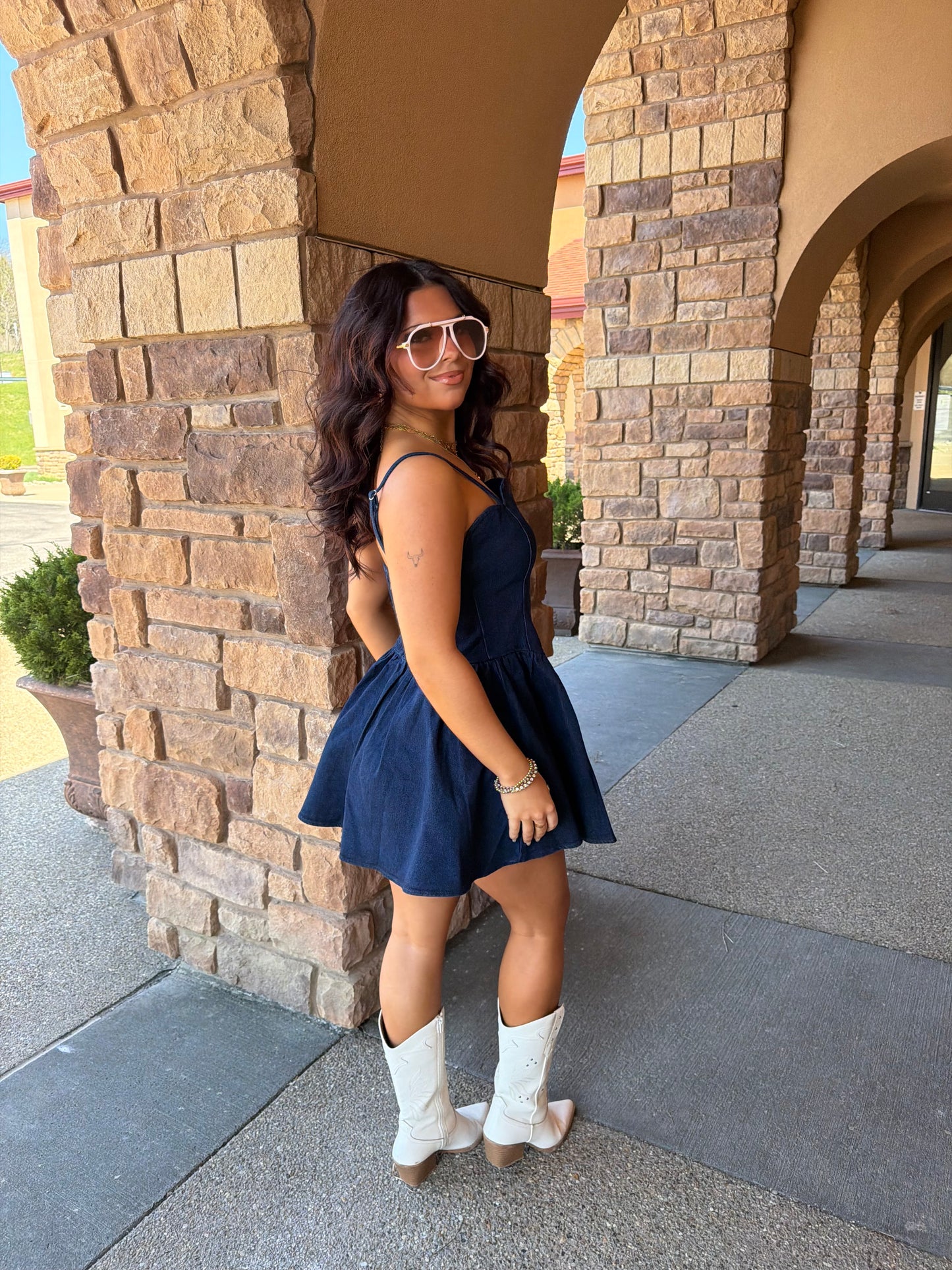 Scalloped Structured Denim Dress
