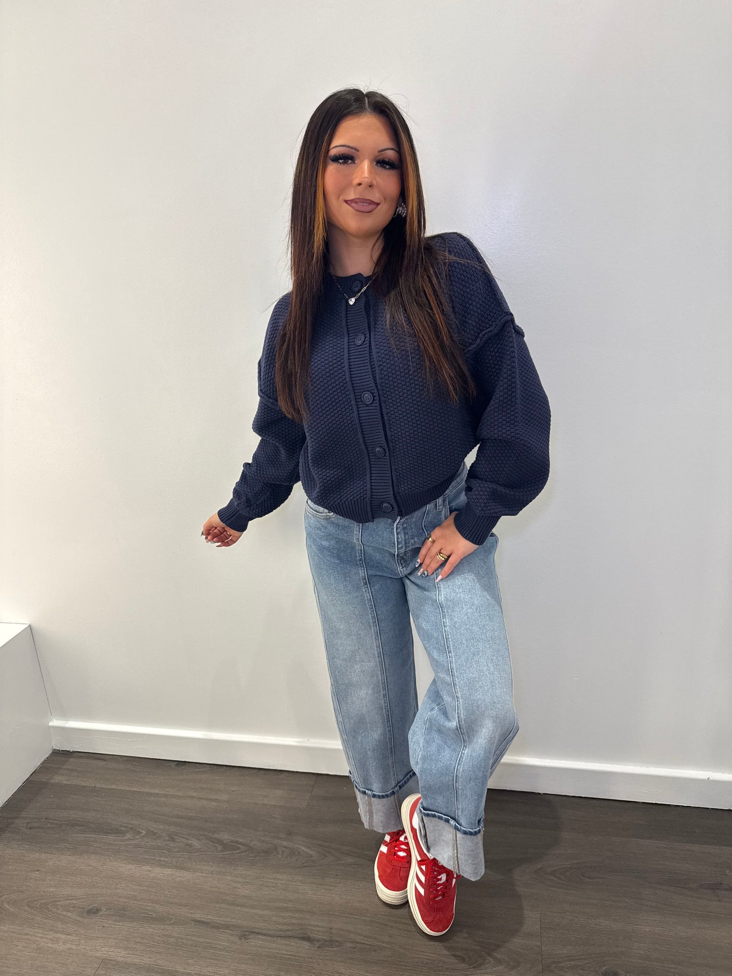 Willis Waffle Navy Cardi