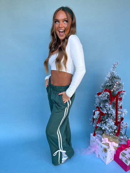 Bow Doll Track Pants in Green