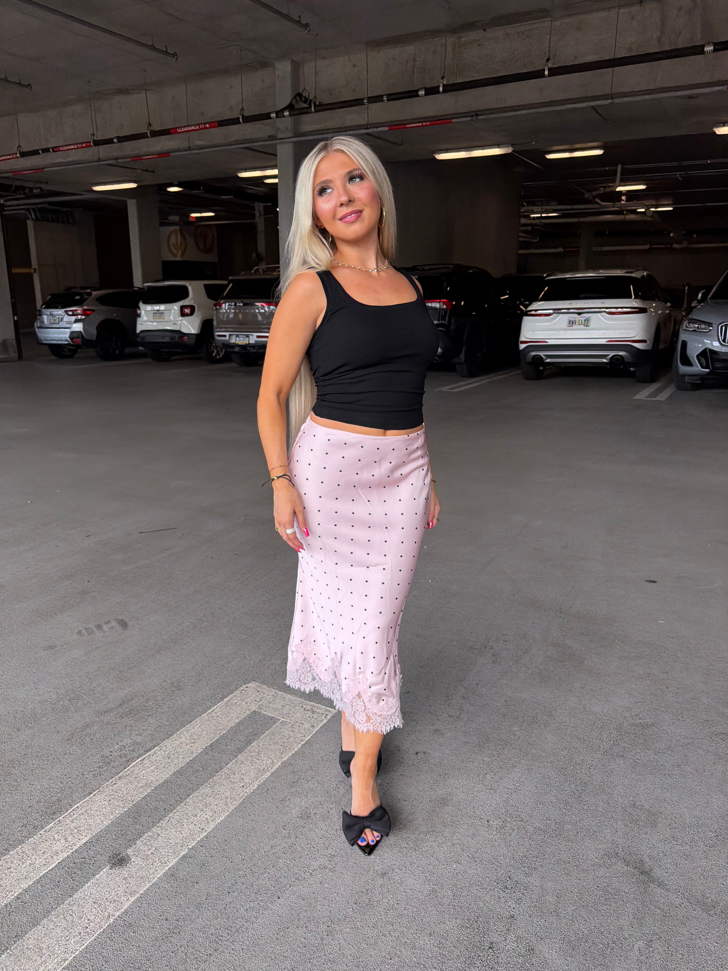 Jackie Polka Silk Skirt in Pink