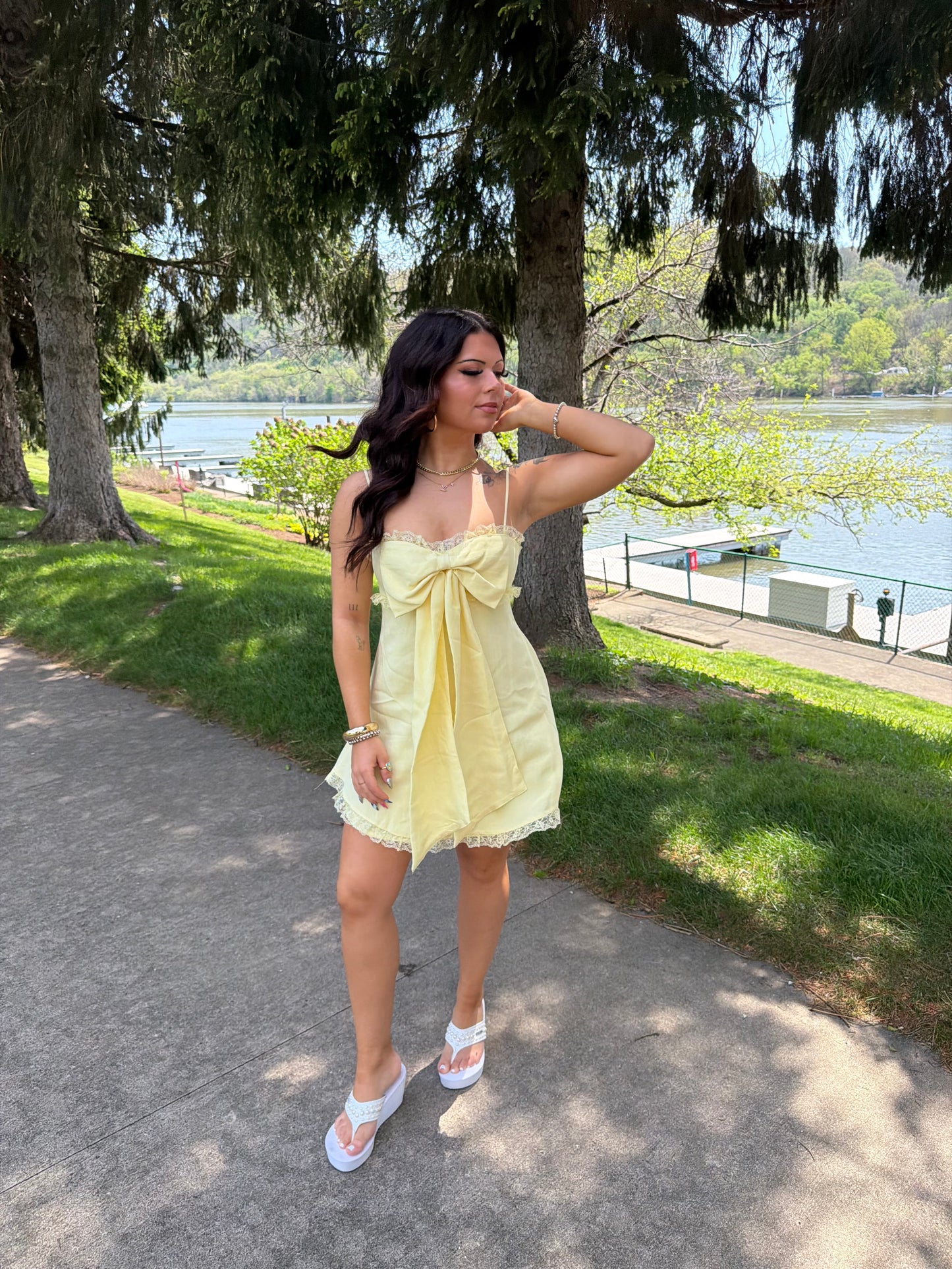 For The Ribbons Mini Dress in Yellow
