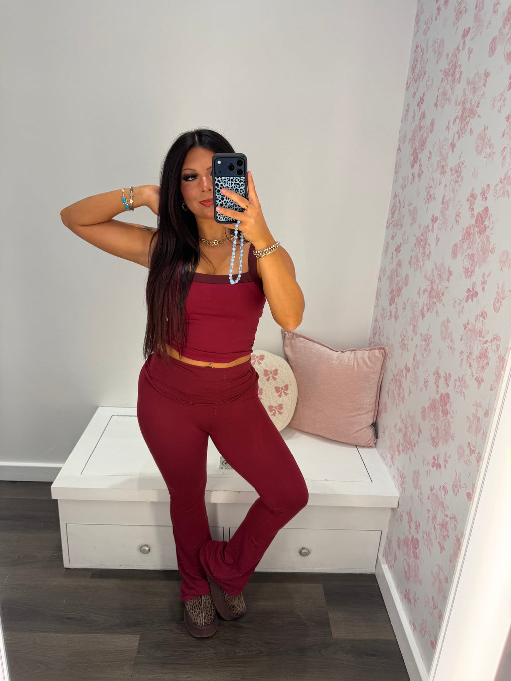 Shopping Addiction Contrast Tank in Deep Red