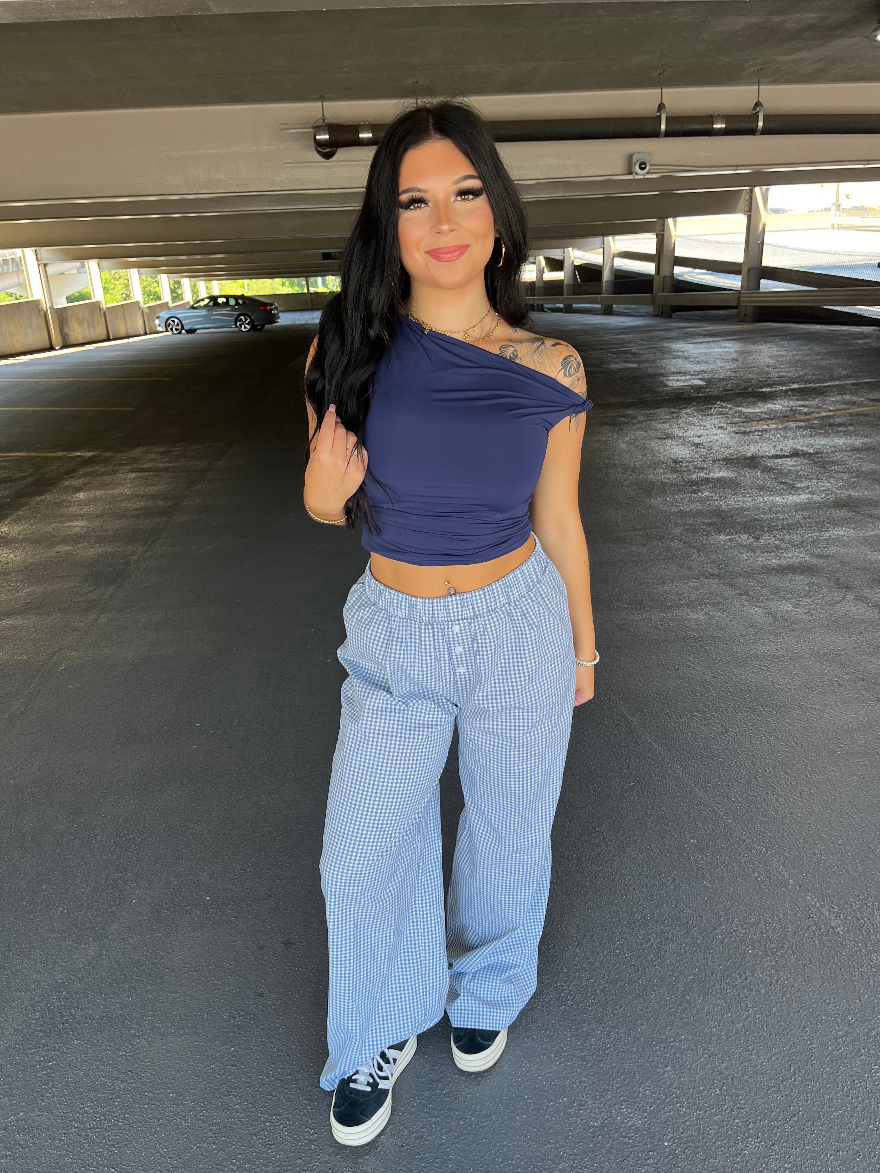 Jamie Navy One Shoulder Top