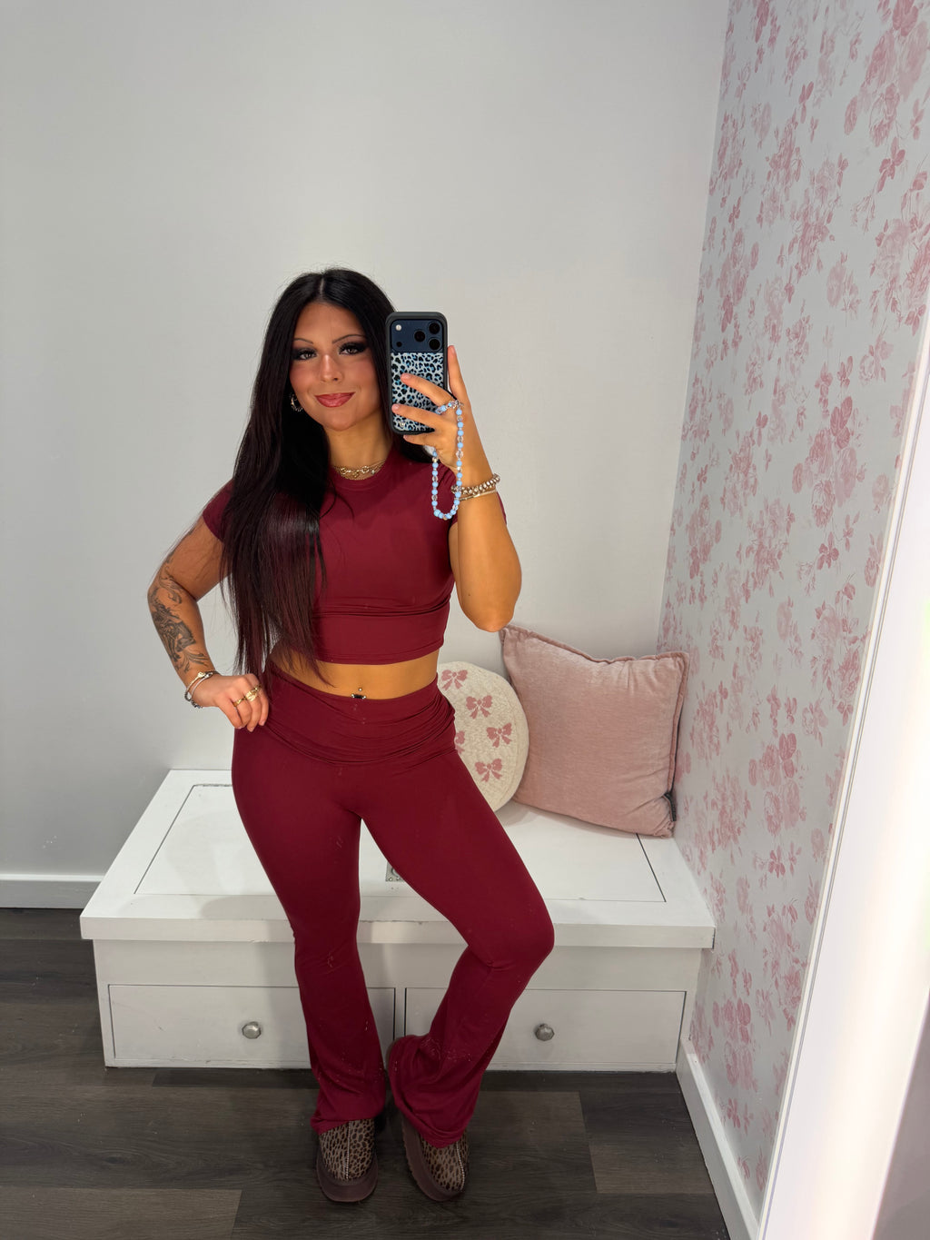 Shopping Addiction Cropped Tee in Deep Red