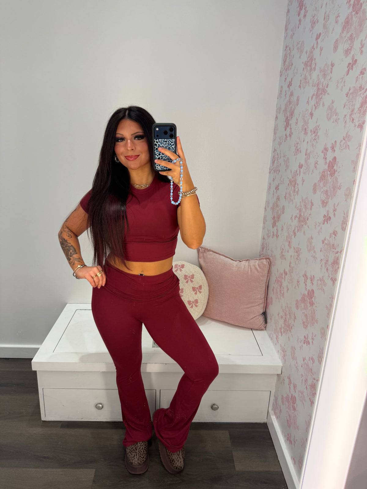 Shopping Addiction Cropped Tee in Deep Red