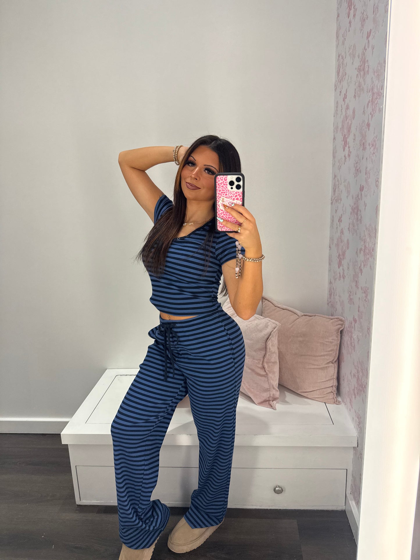 Cuffing Season Stripe Set NAVY (PANT)