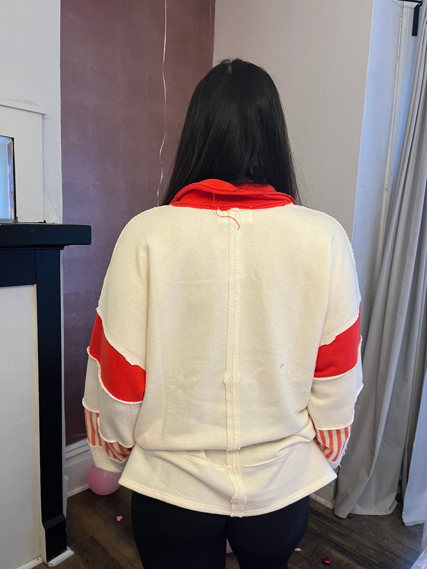 Cutest Combo Pullover in Cream/Red