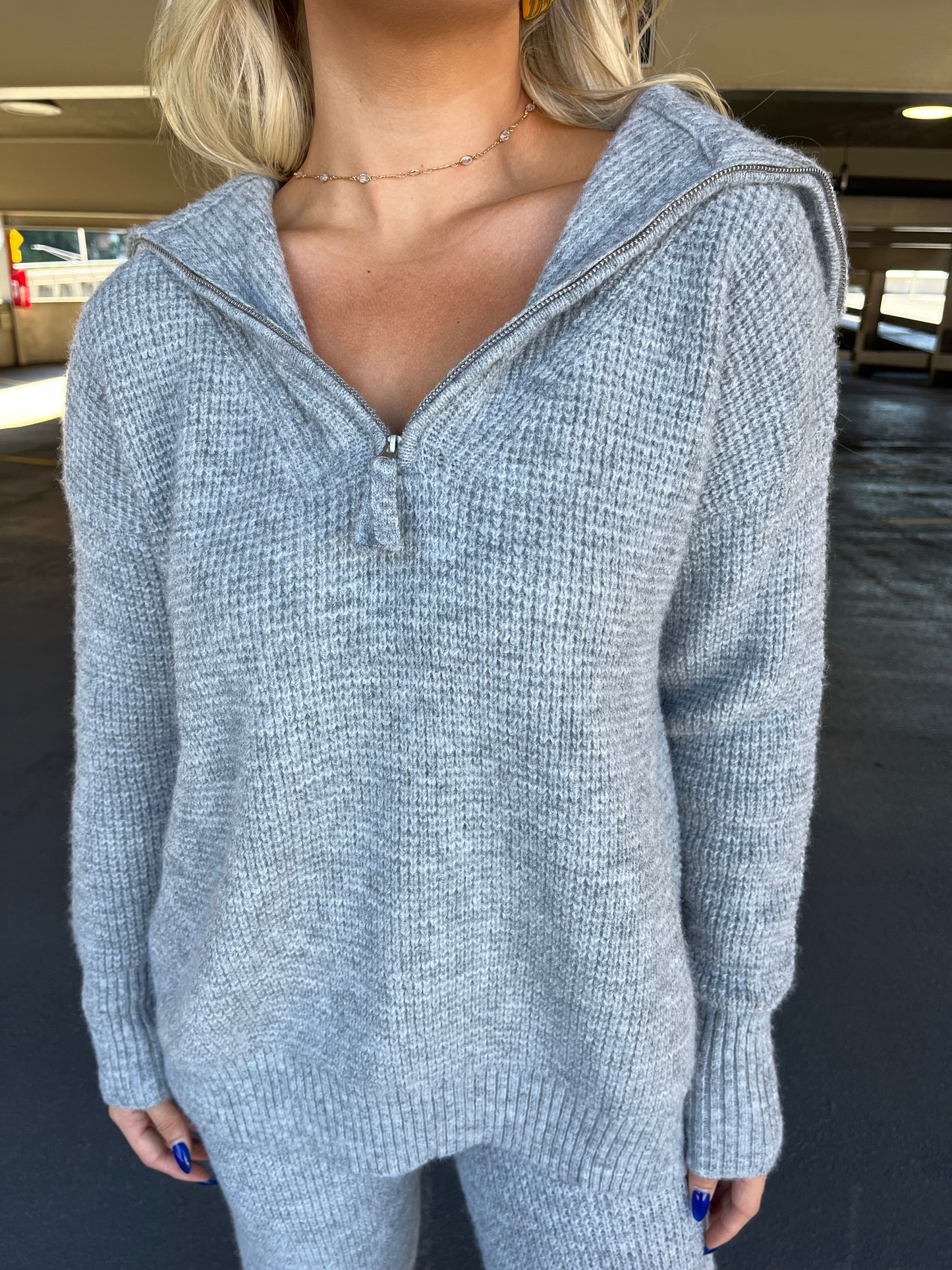 Waffle Girl Set (SWEATER) in Grey