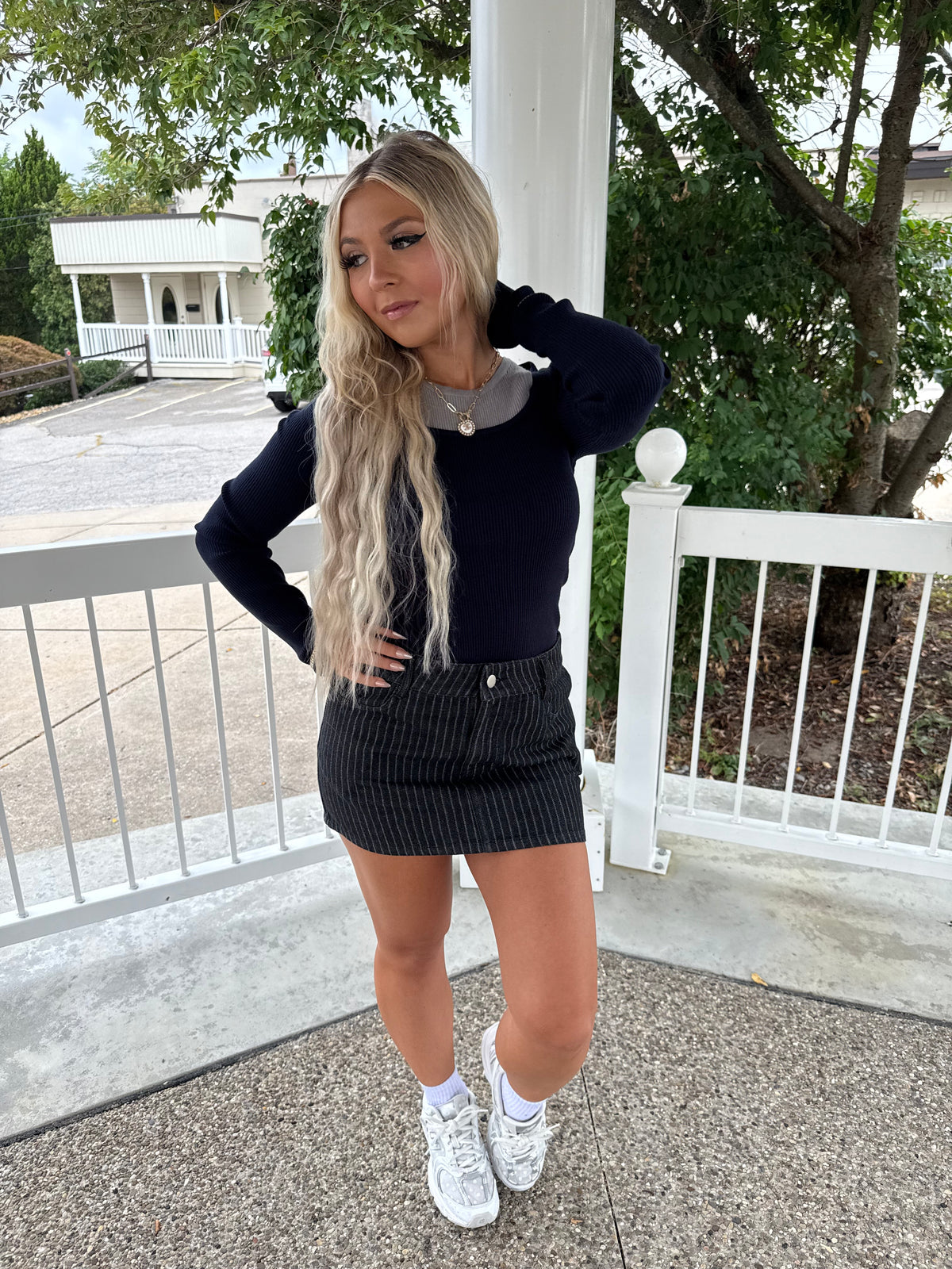 Down & Out Denim Stripe Skirt