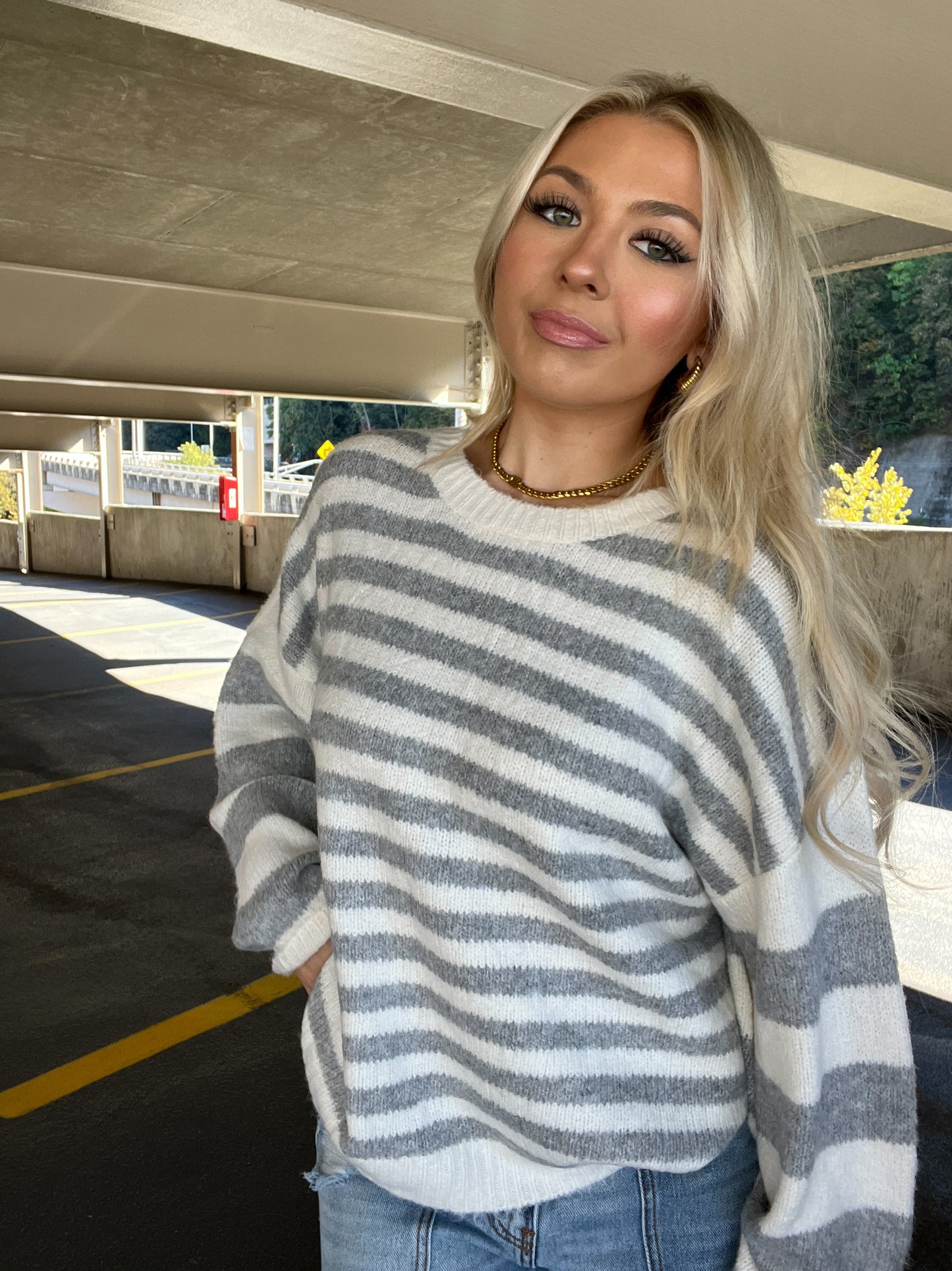 Grey Girly Striped Sweater