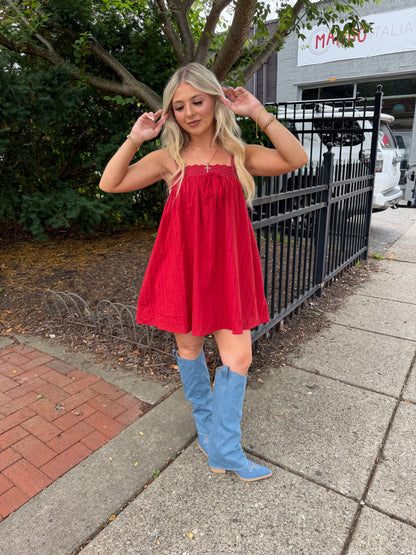 Western Sabrina Mini Dress