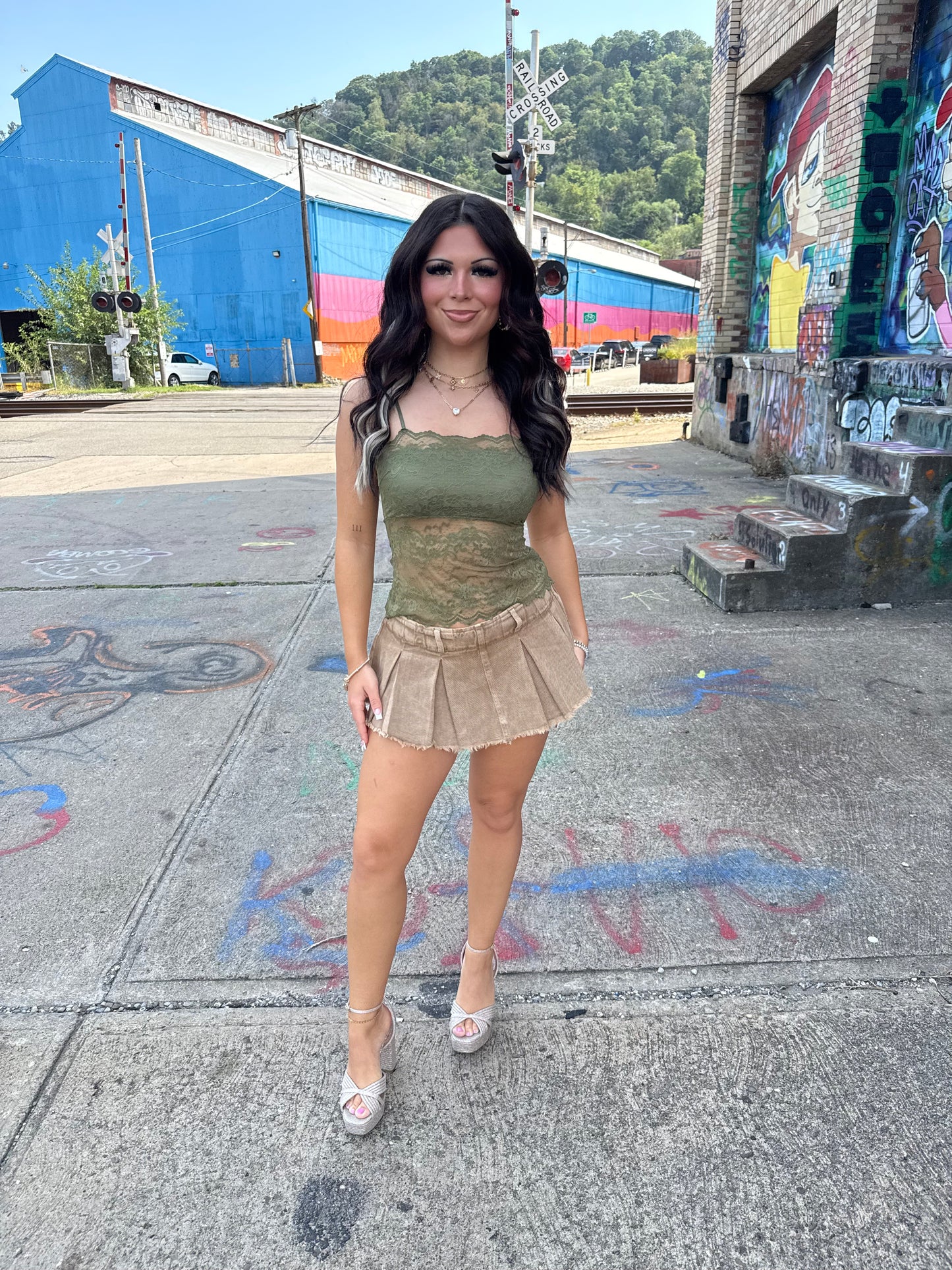 Lil Lace Olive Martini Tank