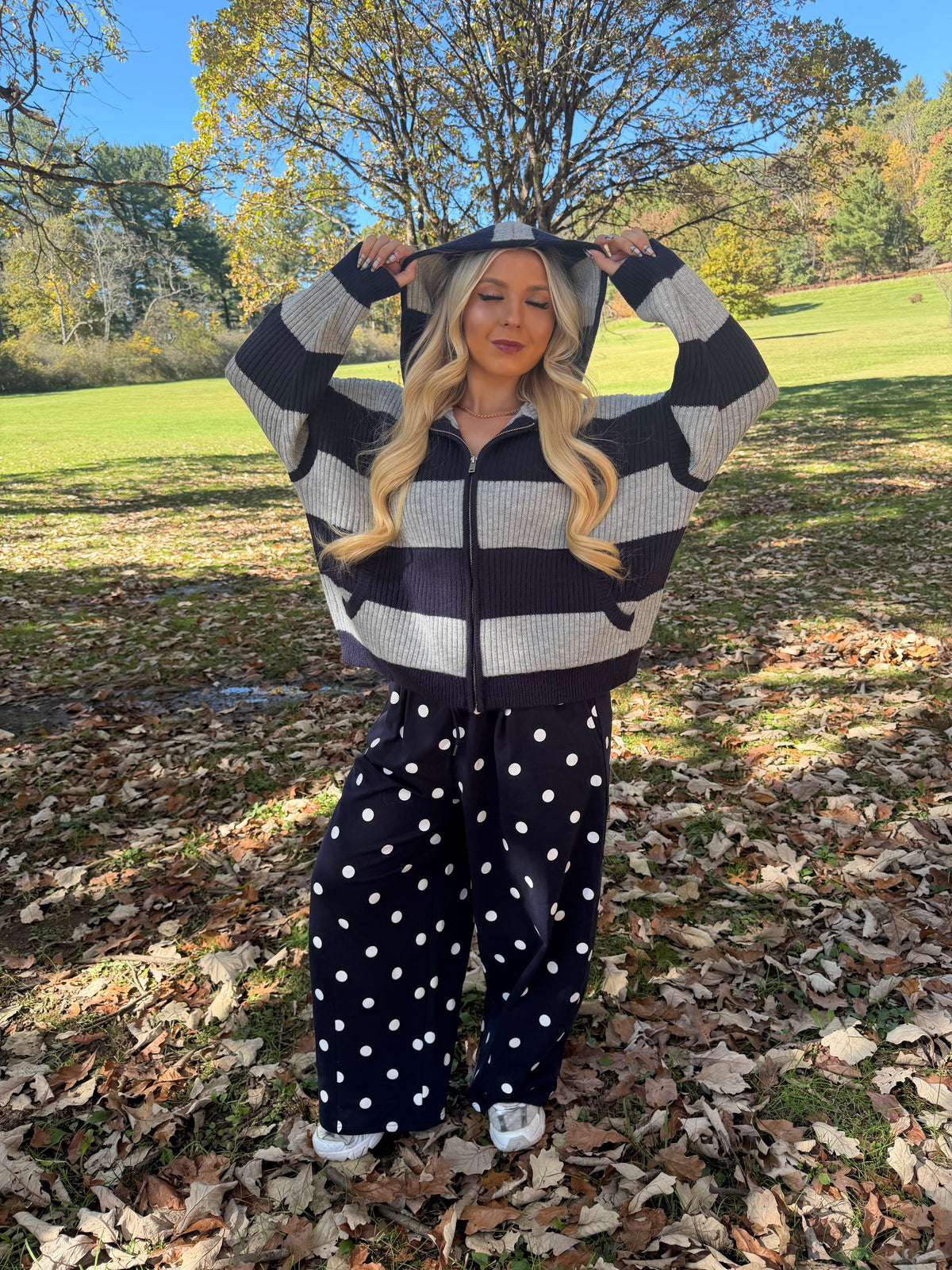 Morrison Stripe Sweater Zip in Navy