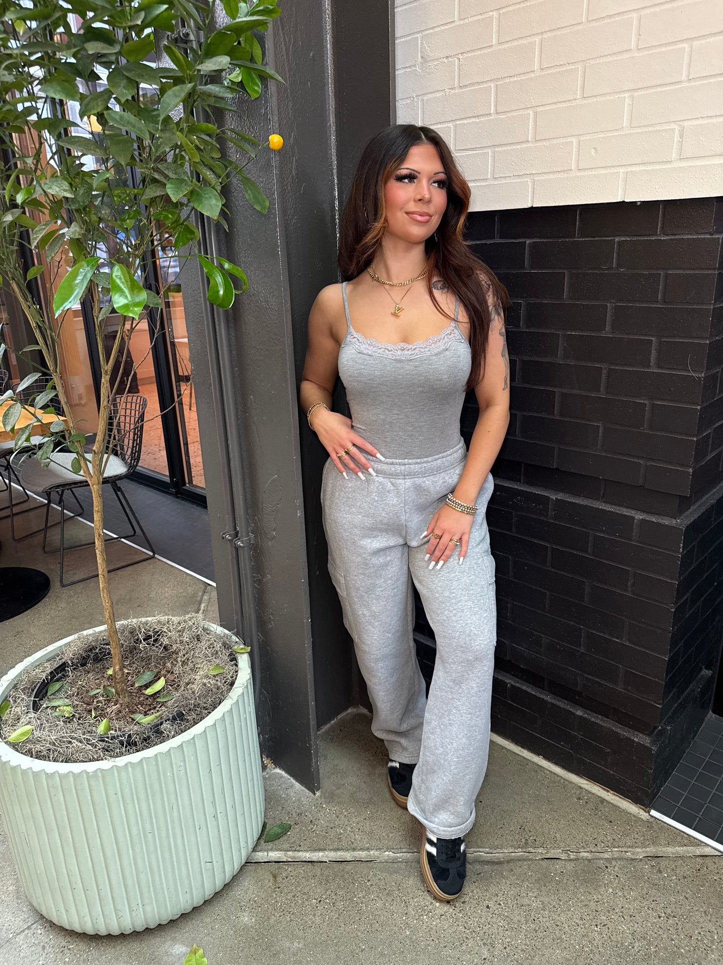 Kim Lace Bodysuit in Heather Grey