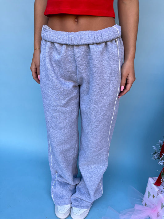 So Fetch Wide Leg STRIPED Sweats in Heather Grey