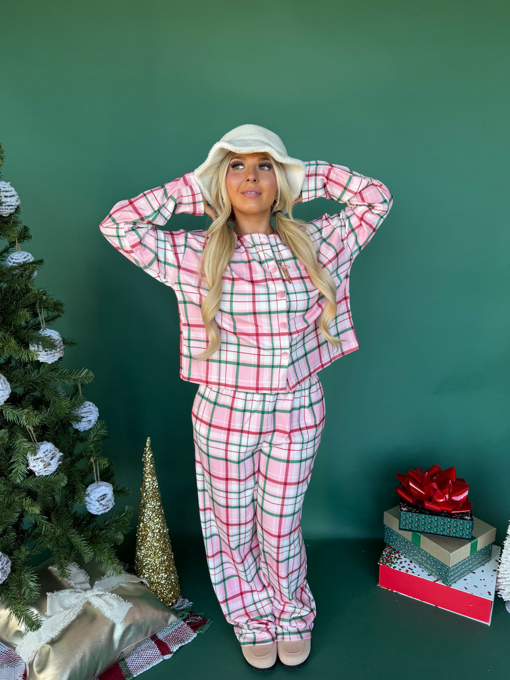 Pink Xmas Girl Plaid Jammies (SOLD TOGETHER)