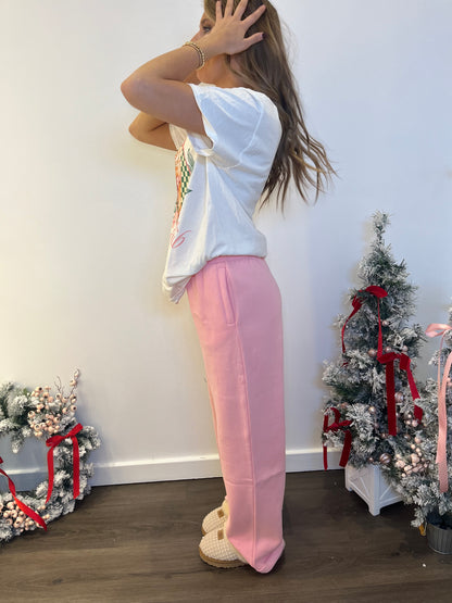 So Fetch Wide Leg Sweatpants in Blush