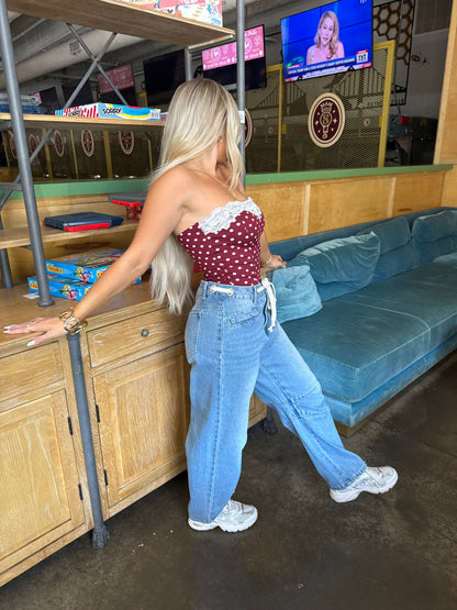 Laced Lover Polka Tube in Burgundy