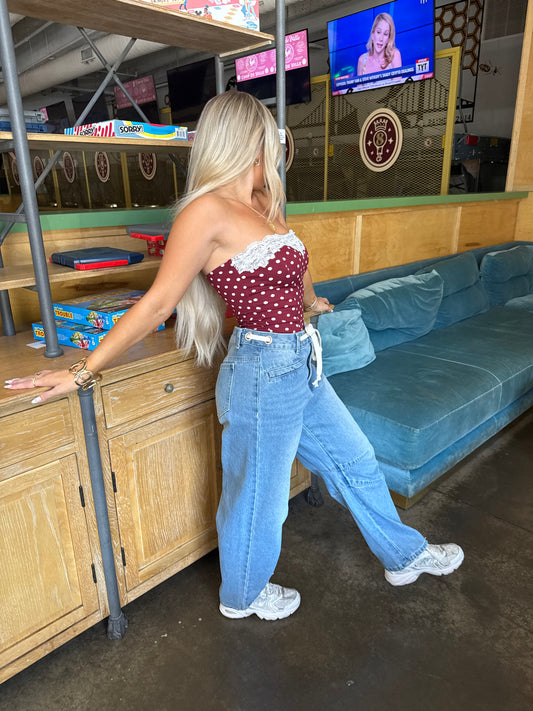 Laced Lover Polka Tube in Burgundy