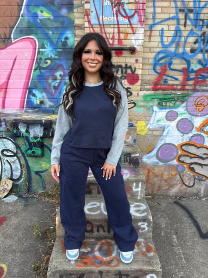 Brandy Waffle L/S in Navy