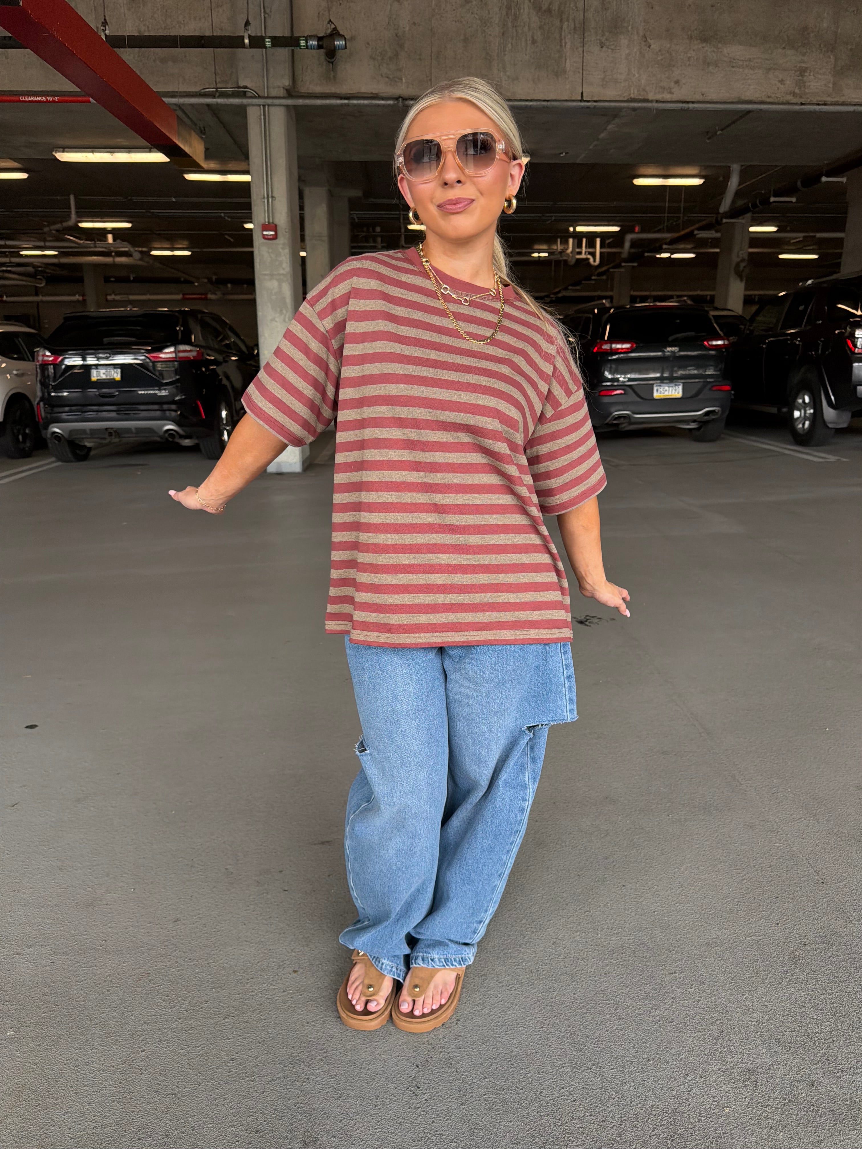 For The Plot Stripe Tee in Berry