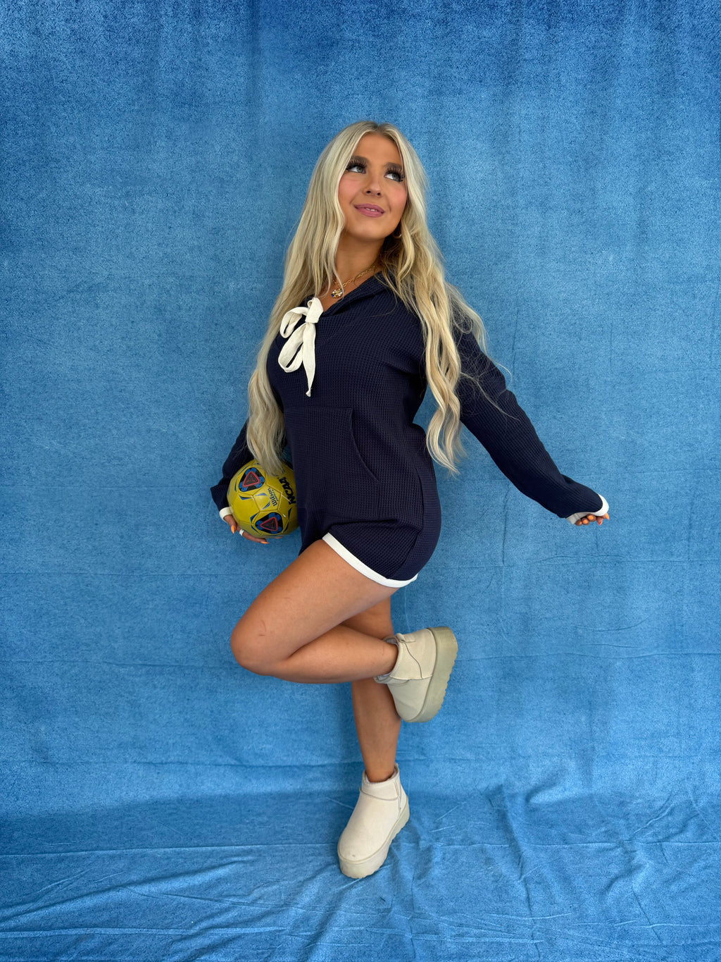 Hot Mess Sweater Romper in Navy